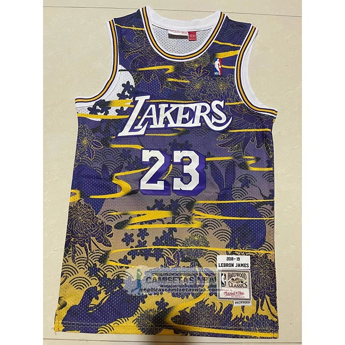 Camiseta Los Angeles Lakers Lebron James NO 23 Mitchell & Ness Lunar New Year Violeta